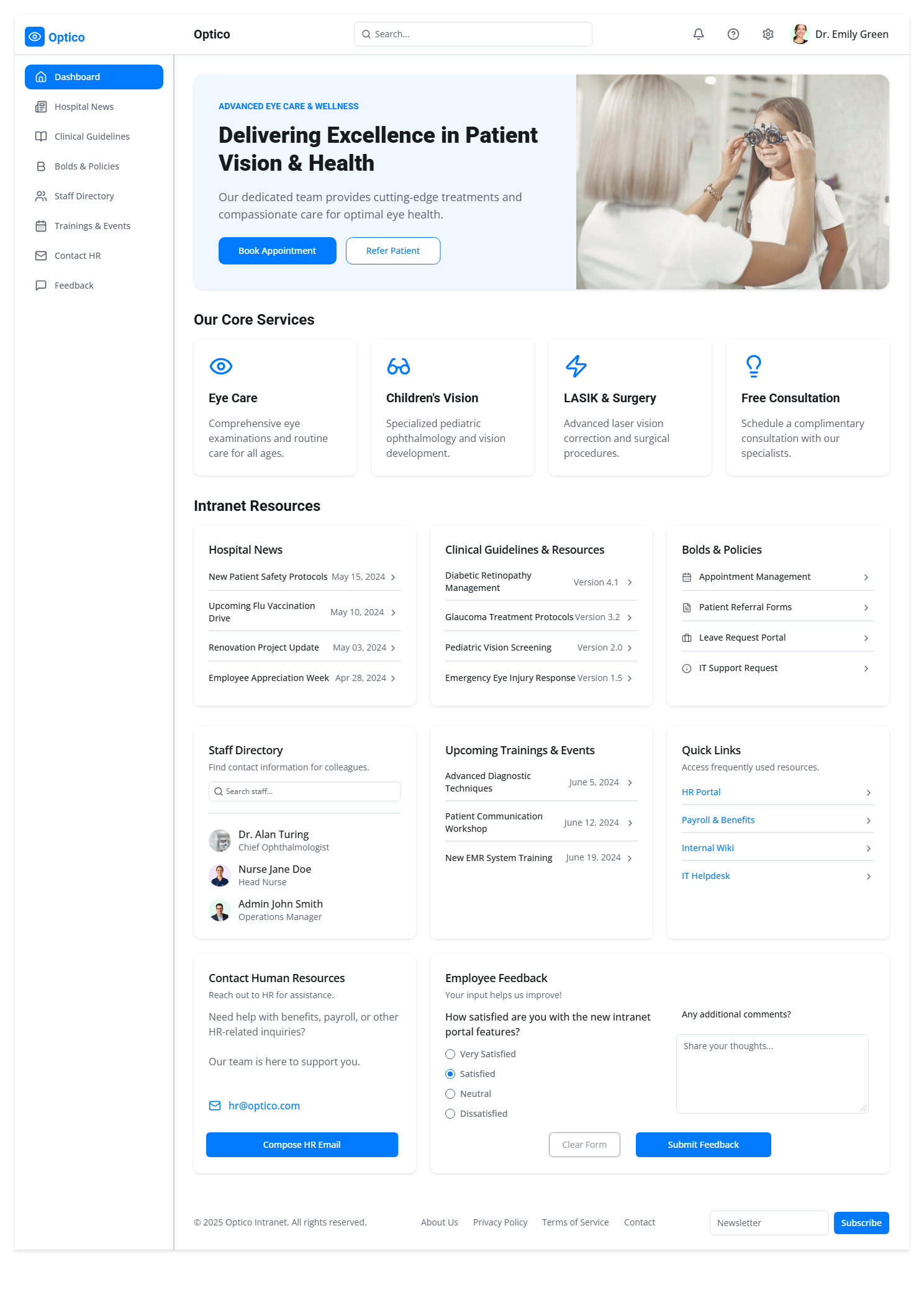 Optico modern SharePoint intranet home page design