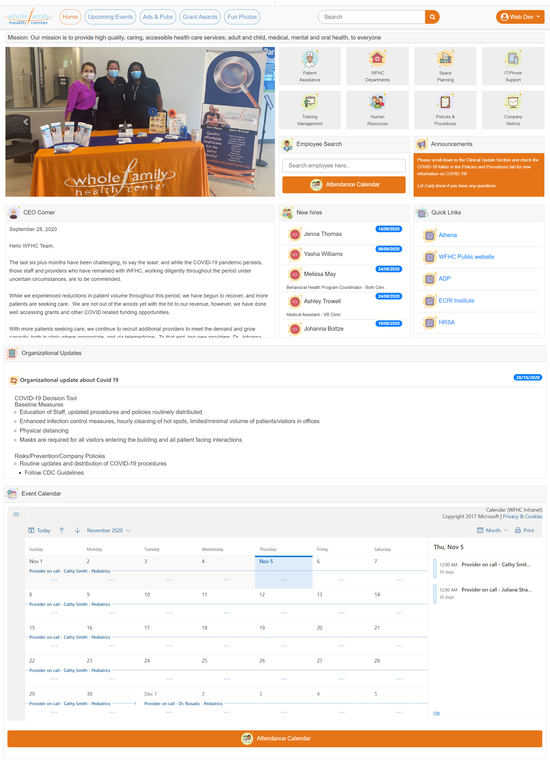WFHC corporate SharePoint intranet portal